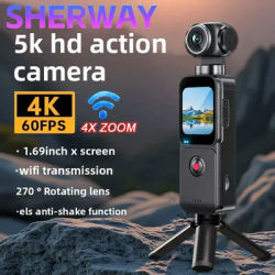 4K Pocket Action Camera 270° Auto Rotatable Stabilization Touch Screen Sports DV Bodycam 4X Zoom Portable Digital Video Recorder