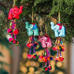 '4-Piece Cotton Blend Good Fortune Thai Elephant Ornament Set'