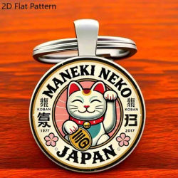 Maneki Neko Lucky Cat Keychain, Japanese Good Luck Charm Zinc Alloy Key Ring for Car Keys Bag Gift