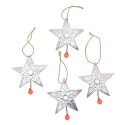 Glimmering Stars,'Star-Shaped Aluminum Ornaments from Bali (Set of 4)'