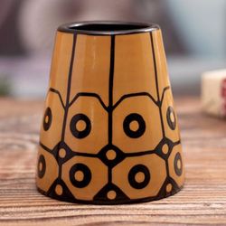 Northern Sun,'Modern Geometric Folk Art Chulucanas Ceramic Decorative Vase'