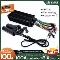 Ebike Sine Wave Controller 100A 48V 72V Electric Bicycle Scooter Wire Twist Throttle Grip with 2 Keys For 3000W-5000W Hub Motor