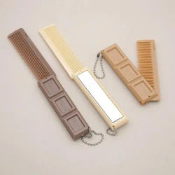 2 in 1 Folding Chocolate-Shaped Folding Comb with Mirror Portable Massage Comb Brush for Salon Travel Hair Smooth Styling Tools