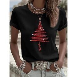 Natale Per donna Maglietta Stampato Grafico Natale Vintage Elegante Classico Manica Corta Girocollo Top Regolari Quotidiano Nero Bianco Rosa Arancione Verde Estate Primavera Autunno Inverno