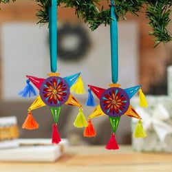 'Pair of Traditional Piñata-Shaped Painted Wood Ornaments'