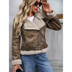 FTLZZ Autumn Winter Women Faux Suede Lamb Jacket Casual Lady Thick Warm Motorcycle Leather Outwear