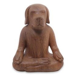 Wood sculpture, 'Yoga Beagle'
