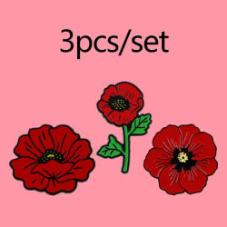 3pcs/set Red Poppy Flowers Enamel Pines Plant Brooch Metal Pins Badge on Backpack Clothing Accessories Fashion Jewelry Gifts