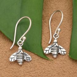 Busy Bee,'Whimsical Bee-Themed Silver Dangle Earrings from Bali'