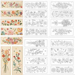 Floral Pre-Printed Embroidery Patterns, Dissolvable Water-Soluble Stabilizer Non-Woven Self-Adhesive Embroidery Stickers For DIY