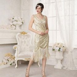 Anni Ruggenti Anni 1920 Lunghezza al ginocchio Vestito Nozze Addio al celibato Senza maniche Il grande Gatsby Charleston Invitato al matrimonio Paillettes Patchwork Scollo a V Costume Per donna