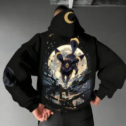 Pokémon Handheld Game Umbreon Printed Men's Jumper Spring/Autumn New Loose Daily Gym Sports American Hip Hop Sweater Top