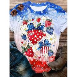 T-shirt patriottica per donne del Giorno dell'Indipendenza grafica bandiera vintage stilosa casual maniche corte colletto a girocollo top regolari stampa quotidiana weekend blu bianco rosso blu reale