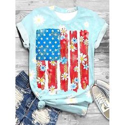 T-shirt patriottica per donne del Giorno dell'Indipendenza grafica bandiera vintage stilosa casual maniche corte colletto a girocollo top regolari stampa quotidiana weekend blu bianco rosso blu reale