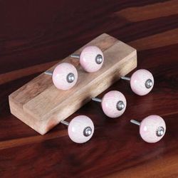 'Spring-Themed 6-Piece Glossy Pink and White Ceramic Knob Set'