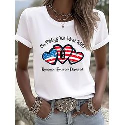 Maglietta patriottica per donne del Giorno dell'Indipendenza Stampa grafica Lettera Vintage Elegante Classico Manica corta Scollo tondo Normale Tops Giornaliero Fine settimana Stampa Blu Bianco Rosso