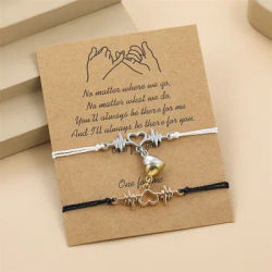 2 PC Magnetic Heart Bracelet Set for Women Couple Electrocardiogram ECG Braided Rope Matching Bracelets Friendship Charm Jewelry