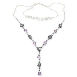 Imperial Sunflowers,'Sterling Silver and Amethyst Floral Pendant Necklace'