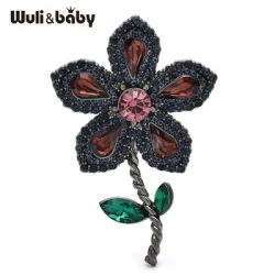 Wuli&baby Rhinestone Flower Brooches For Women Unisex 4-color Beautiful Plants Party Office Brooch Pins Gifts