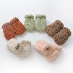 Winter Soft Kids Gloves Solid Thicken Baby Full Finger Mittens Newborn Gloves Fleece Outdoor Toddler Hand Warmer Accessories