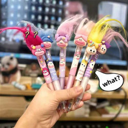 6-Pack of Fluffy-Haired Ugly-Cute Doll Gel Pens, Fun and Quirky Cartoon Cute Big-Mouth Dolls, with Hair That Can Be Styled; a Very Nice Gift.