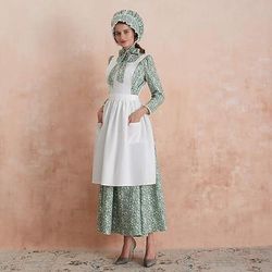 250° anniversario USA 19° secolo anni 1800 Abito da prateria Set cuffia e grembiule Lunghe Ragazza pioniera Coloniale Pioniere Guerra rivoluzionaria Floreale Linea ad A Costume Per donna Halloween