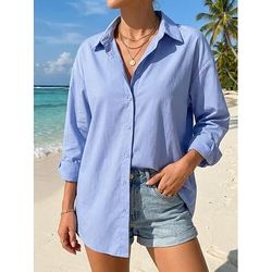 Per donna Camicia Blusa Bottoni Semplice Vintage Elegante Manica Lunga Colletto a Camicia Top Regolari Quotidiano Ferie Uscire Blu Nero Bianco Estate Primavera