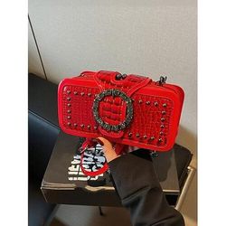 Borsa a tracolla da donna in similpelle di grande capacità con tracolla a catena, design vintage con fibbia borchiata, borsa a tracolla e a tracolla multicolore per spostamenti quotidiani, viaggi, appuntamenti e uscite informali