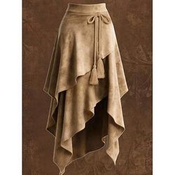 Per donna Gonna in finta pelle scamosciata Bohemien Vintage Moda Maxi Misura del girovita medio Gonne Stratificato Inelastico Quotidiano Vacanza Marrone chiaro Marrone Estate
