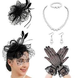 Derby Guanti Collana Cappello Fascinator Gentildonna Costume Per donna Mascherata Ascot Festival delle corse di cavalli Adulti Copricapo