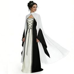Medievale Rinascimento Vestito Mantello Abito Strega Nobile Abiti reali Costume Per donna Celtico Fantasia Halloween Carnevale Performance LARP Fiera Rinascimentale Adulti Vestito