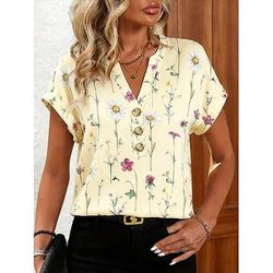 Per donna Maglietta Stampato Floreale Grafico Piante Vintage Elegante Casual Manica Corta Collo a V Top Regolari Quotidiano Uscire Weekend Blu Giallo Rosa Viola Estate Primavera