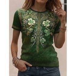 Festa di San Patrizio Per donna Maglietta Stampato Grafico Trifoglio Piante Elegante Classico Casual Manica Corta Girocollo Top Regolari Quotidiano Verde primavera Verde militare Verde Estate