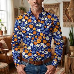 Retrò Vintage Anni '70 Camicia Camicia Aloha Lunghe Hippie Floreale Costume Per uomo Mascherata Festival Musicale Feste Abbigliamento quotidiano Adulti Camicia