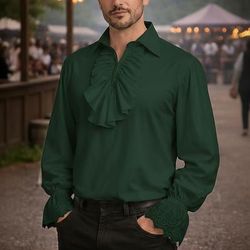 Vittoriano Medievale Rinascimento Costume di fantasia Camicia Vampiro Pirata Abiti reali Pizzo Volant Con Volant Costume Per uomo Costumi da pirata Fantasia Reale Halloween Carnevale Mascherata