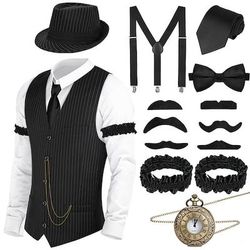 Anni Ruggenti Anni 1920 Retrò Vintage Abiti Gilet Cappello Panama Il grande Gatsby Charleston Gentiluomo Moda Costume Per uomo Natale Halloween Carnevale Balli di fine anno Addio al Nubilato Festival