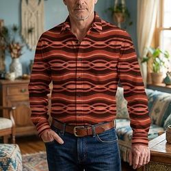 Retrò Vintage Anni '70 Camicia Camicia Aloha Lunghe Hippie Geometrico Costume Per uomo Mascherata Festival Musicale Feste Abbigliamento quotidiano Adulti Camicia