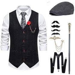 Anni Ruggenti Anni 1920 Retrò Vintage Cappello Abiti Gilet Il grande Gatsby Gentiluomo Moda Costume Per uomo Natale Halloween Carnevale Balli di fine anno Addio al Nubilato Festival Adulti Cravatta