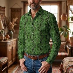 Retrò Vintage Anni '70 Camicia Camicia Aloha Lunghe Hippie Geometrico Costume Per uomo Mascherata Festival Musicale Feste Abbigliamento quotidiano Adulti Camicia