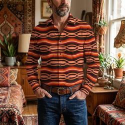 Retrò Vintage Anni '70 Camicia Camicia Aloha Lunghe Hippie Geometrico Costume Per uomo Mascherata Festival Musicale Feste Abbigliamento quotidiano Adulti Camicia