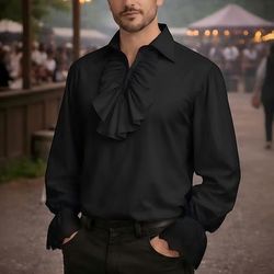 Vittoriano Medievale Rinascimento Costume di fantasia Camicia Vampiro Pirata Abiti reali Pizzo Volant Con Volant Costume Per uomo Costumi da pirata Fantasia Reale Halloween Carnevale Mascherata