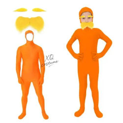Adults Kids Orange Jumpsuit Halloween Costume Yellow Moustache and Eyebrow Baring Orange Bodysuit Masquerade Party Outfits