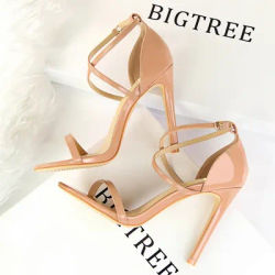 BIGTREE-Sandales en cuir verni pour femmes, escarpins pointus à talons hauts, collection été 2025