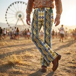Retrò Vintage Boho Anni '70 Pantaloni Pantaloni a zampa d'elefante Hippie Disco Vita alta Paisley Costume Per uomo Halloween Carnevale Festival Musicale Festa a tema retrò Adulti Pantaloni