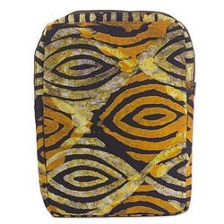 Saffron Eyes,'Batik Printed Cotton 10 In Tablet Sleeve in Saffron Espresso'
