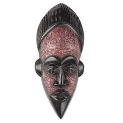 Wisdom of Ghana,'Sese Wood and Aluminum African Mask from Ghana'