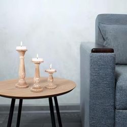 Rustic Charm,'Rustic Mango Wood Candleholder Trio from India'