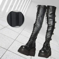 Bottes longues compensées pour femmes, bottes au-dessus du genou, bottes à plateforme haute cosplay, bottes gothiques à talons hauts, Orifice, automne, hiver, nouveau