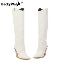 Faux cuir genou bottes hautes pour femmes bout pointu talon haut femme bottes nouveau hiver personnalisé femme chaussures longs chaussons WSH3458