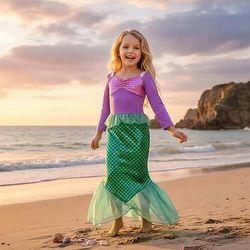 Sirena Principessa Vestito Costume per festa a tema Film Cosplay for Ragazze Bambini Carnevale Mascherata Settimana del libro Quotidiano Vacanza Feste
